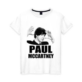 Женская футболка хлопок с принтом Paul McCartney (Пол МакКартни) , 100% хлопок | прямой крой, круглый вырез горловины, длина до линии бедер, слегка спущенное плечо | beatles | mccartney | the beatles | битлз | битлс | битлы | маккартни