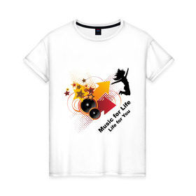 Женская футболка хлопок с принтом Music for Life (2) , 100% хлопок | прямой крой, круглый вырез горловины, длина до линии бедер, слегка спущенное плечо | music | music fot life | колонки | меломан | музыка | слушать музыку