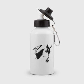 Бутылка спортивная с принтом Лошадь черно-белая (5) , металл | емкость — 500 мл, в комплекте две пластиковые крышки и карабин для крепления | конь | лошадка | лошадь | лошадь черно белая