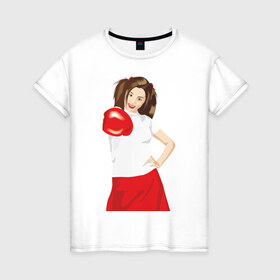 Женская футболка хлопок с принтом Бокс2 , 100% хлопок | прямой крой, круглый вырез горловины, длина до линии бедер, слегка спущенное плечо | boxing | бокс | боксер | боксерская перчатка | боксировать | девушка