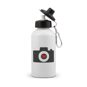 Бутылка спортивная с принтом Фотоаппарат с сердцем , металл | емкость — 500 мл, в комплекте две пластиковые крышки и карабин для крепления | 