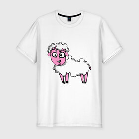 Мужская футболка премиум с принтом Овца (Sheep) , 92% хлопок, 8% лайкра | приталенный силуэт, круглый вырез ворота, длина до линии бедра, короткий рукав | Тематика изображения на принте: sheep | баран | барашек | животные | овечка | овца