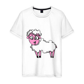 Мужская футболка хлопок с принтом Овца (Sheep) , 100% хлопок | прямой крой, круглый вырез горловины, длина до линии бедер, слегка спущенное плечо. | sheep | баран | барашек | животные | овечка | овца