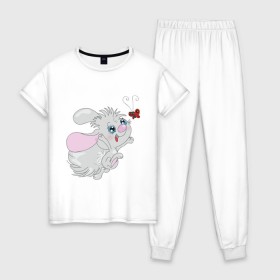 Женская пижама хлопок с принтом Детская забава , 100% хлопок | брюки и футболка прямого кроя, без карманов, на брюках мягкая резинка на поясе и по низу штанин | бабочка