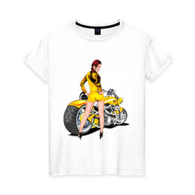 Женская футболка хлопок с принтом The excellent bike & sexy girl (2) , 100% хлопок | прямой крой, круглый вырез горловины, длина до линии бедер, слегка спущенное плечо | байк | девушка | для байкеров | красивая девушка | мото | мотоцикл | супер мотоцикл | супермотоцикл