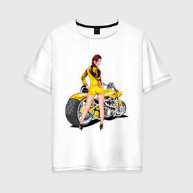 Женская футболка хлопок Oversize с принтом The excellent bike & sexy girl (2) , 100% хлопок | свободный крой, круглый ворот, спущенный рукав, длина до линии бедер
 | байк | девушка | для байкеров | красивая девушка | мото | мотоцикл | супер мотоцикл | супермотоцикл