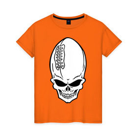 Женская футболка хлопок с принтом Skull-ball , 100% хлопок | прямой крой, круглый вырез горловины, длина до линии бедер, слегка спущенное плечо | american football | regbi | skull ball | американский футбол | регби | череп