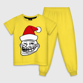 Детская пижама хлопок с принтом Trollface в колпаке , 100% хлопок |  брюки и футболка прямого кроя, без карманов, на брюках мягкая резинка на поясе и по низу штанин
 | troll face | колпак | новогодний | новый год | рожа | тролл фейс | тролль | тролфейс | троль