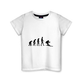 Детская футболка хлопок с принтом Эволюция лыжи , 100% хлопок | круглый вырез горловины, полуприлегающий силуэт, длина до линии бедер | гора | горные лыжи | зимний спорт | лыжник | лыжный спорт | трассы | шерегеш | эволюция | экстремальный спорт | экстрим