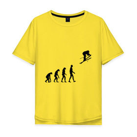 Мужская футболка хлопок Oversize с принтом Эволюция лыжник , 100% хлопок | свободный крой, круглый ворот, “спинка” длиннее передней части | гора | горные лыжи | зимний спорт | лыжник | лыжный спорт | трассы | шерегеш | эволюция | экстремальный спорт | экстрим