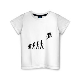 Детская футболка хлопок с принтом Эволюция лыжник , 100% хлопок | круглый вырез горловины, полуприлегающий силуэт, длина до линии бедер | гора | горные лыжи | зимний спорт | лыжник | лыжный спорт | трассы | шерегеш | эволюция | экстремальный спорт | экстрим