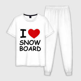 Мужская пижама хлопок с принтом Я люблю сноуборд , 100% хлопок | брюки и футболка прямого кроя, без карманов, на брюках мягкая резинка на поясе и по низу штанин
 | борд | доска | зимний спорт | сноуборд | сноубординг | сноубордист | трассы | экстремальный спорт | экстрим | я люблю