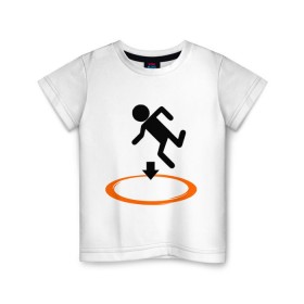 Детская футболка хлопок с принтом Portal (Портал) , 100% хлопок | круглый вырез горловины, полуприлегающий силуэт, длина до линии бедер | Тематика изображения на принте: portal | игра | игры | компьютерные игры | портал