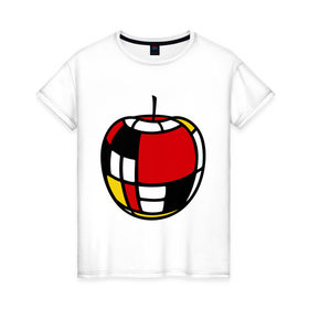 Женская футболка хлопок с принтом Яблоко , 100% хлопок | прямой крой, круглый вырез горловины, длина до линии бедер, слегка спущенное плечо | витраж | квадратики | кусочки | мозаика | фрукт | цветное | яблоко | яблочко