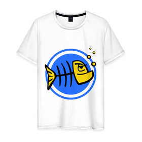 Мужская футболка хлопок с принтом Рыба (1) , 100% хлопок | прямой крой, круглый вырез горловины, длина до линии бедер, слегка спущенное плечо. | скелет