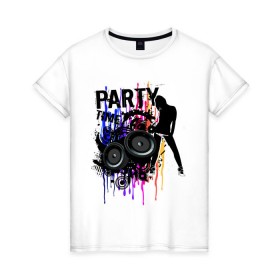 Женская футболка хлопок с принтом Party Time , 100% хлопок | прямой крой, круглый вырез горловины, длина до линии бедер, слегка спущенное плечо | club | club music | dubstep | party | party time | вечеринка | клуб | клубная музыка | клубняк | колонки | пати тайм