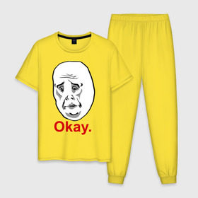 Мужская пижама хлопок с принтом Okay (Окей) , 100% хлопок | брюки и футболка прямого кроя, без карманов, на брюках мягкая резинка на поясе и по низу штанин
 | 