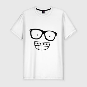 Мужская футболка премиум с принтом Ботаник в очках , 92% хлопок, 8% лайкра | приталенный силуэт, круглый вырез ворота, длина до линии бедра, короткий рукав | ботаник | брекеты | брекиты | в очках | заучка | зубы | очкарик | очки | улыбаться | улыбка