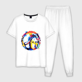 Мужская пижама хлопок с принтом John Lennon - Peace , 100% хлопок | брюки и футболка прямого кроя, без карманов, на брюках мягкая резинка на поясе и по низу штанин
 | 60е | lennon | mc cartney | битлз | битлс | битлы | леннон | ленон | маккартни | ретро