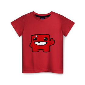 Детская футболка хлопок с принтом Super Meat Boy , 100% хлопок | круглый вырез горловины, полуприлегающий силуэт, длина до линии бедер | meatboy