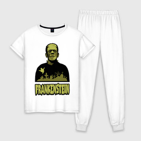 Женская пижама хлопок с принтом Франкенштейн (1) , 100% хлопок | брюки и футболка прямого кроя, без карманов, на брюках мягкая резинка на поясе и по низу штанин | frankenstein | монстр | франкенштейн | чудище | чудовище
