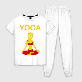 Женская пижама хлопок с принтом yoga , 100% хлопок | брюки и футболка прямого кроя, без карманов, на брюках мягкая резинка на поясе и по низу штанин | yoga | девушка | здоровый образ жизни | зож | йога | кундалини | медитация | фитнес