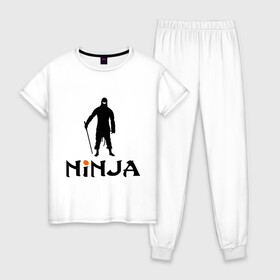 Женская пижама хлопок с принтом Ниндзя , 100% хлопок | брюки и футболка прямого кроя, без карманов, на брюках мягкая резинка на поясе и по низу штанин | ninja | боевые искусства | воин | восточный воин | ниндзя | скрытый ниндзя