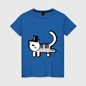 Женская футболка хлопок с принтом Полоска , 100% хлопок | прямой крой, круглый вырез горловины, длина до линии бедер, слегка спущенное плечо | кот | котенок | котик | кошечка | кошка | кошка пианино | пианино