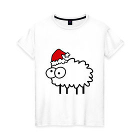 Женская футболка хлопок с принтом Новогодний бараш , 100% хлопок | прямой крой, круглый вырез горловины, длина до линии бедер, слегка спущенное плечо | баран | бараш | бараш в шапке | барашек | новый год | овечка