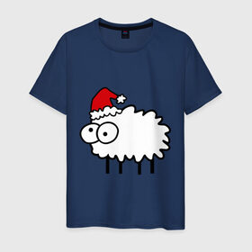 Мужская футболка хлопок с принтом Новогодний бараш , 100% хлопок | прямой крой, круглый вырез горловины, длина до линии бедер, слегка спущенное плечо. | баран | бараш | бараш в шапке | барашек | новый год | овечка