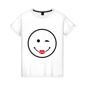 Женская футболка хлопок с принтом Смайл девчачий , 100% хлопок | прямой крой, круглый вырез горловины, длина до линии бедер, слегка спущенное плечо | smile | девушка | для девушек | смайл | смайлик | улыбка