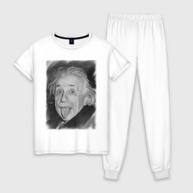 Женская пижама хлопок с принтом Энштейн язык , 100% хлопок | брюки и футболка прямого кроя, без карманов, на брюках мягкая резинка на поясе и по низу штанин | einstein | высунутый язык | знаменитость | знаменитые личности | ученый | физик | эйнштейн | язык