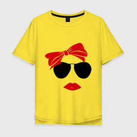 Мужская футболка хлопок Oversize с принтом Vintage , 100% хлопок | свободный крой, круглый ворот, “спинка” длиннее передней части | бант | винтаж | губы | девушка | лицо | очки | помада