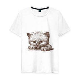 Мужская футболка хлопок с принтом Самый милый котёнок , 100% хлопок | прямой крой, круглый вырез горловины, длина до линии бедер, слегка спущенное плечо. | домашние животные | кот | котенок | котик | коты | кошка | кошки | милый котенок