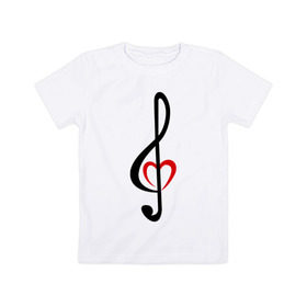 Детская футболка хлопок с принтом Скрипичный ключ сердце , 100% хлопок | круглый вырез горловины, полуприлегающий силуэт, длина до линии бедер | музыка | ноты | сердце | скрипичный ключ