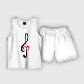 Детская пижама с шортами хлопок с принтом Скрипичный ключ сердце ,  |  | Тематика изображения на принте: музыка | ноты | сердце | скрипичный ключ