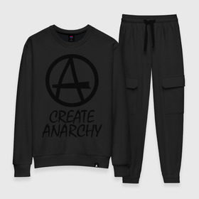 Женский костюм хлопок с принтом Create anarchy , 100% хлопок | на свитшоте круглая горловина, мягкая резинка по низу. Брюки заужены к низу, на них два вида карманов: два 