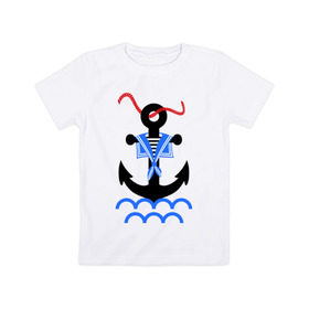 Детская футболка хлопок с принтом морской якорь , 100% хлопок | круглый вырез горловины, полуприлегающий силуэт, длина до линии бедер | волны | канат | капитан | катер | корабль | море | моряк | плавание | порт | пристань | река | судоходный | тельняшка