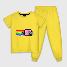 Детская пижама хлопок с принтом Nyan Cat , 100% хлопок |  брюки и футболка прямого кроя, без карманов, на брюках мягкая резинка на поясе и по низу штанин
 | nyan cat | интернет приколы | кошка | нян кэт