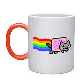 Кружка хамелеон с принтом Nyan Cat , керамика | меняет цвет при нагревании, емкость 330 мл | Тематика изображения на принте: nyan cat | интернет приколы | кошка | нян кэт