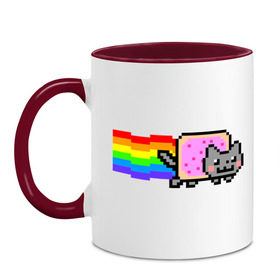 Кружка двухцветная с принтом Nyan Cat , керамика | объем — 330 мл, диаметр — 80 мм. Цветная ручка и кайма сверху, в некоторых цветах — вся внутренняя часть | nyan cat | интернет приколы | кошка | нян кэт
