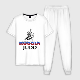 Мужская пижама хлопок с принтом Russia judo , 100% хлопок | брюки и футболка прямого кроя, без карманов, на брюках мягкая резинка на поясе и по низу штанин
 | дзюдо