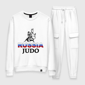 Женский костюм хлопок с принтом Russia judo , 100% хлопок | на свитшоте круглая горловина, мягкая резинка по низу. Брюки заужены к низу, на них два вида карманов: два 