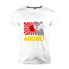 Мужская футболка премиум с принтом Айкидо флаг серый , 92% хлопок, 8% лайкра | приталенный силуэт, круглый вырез ворота, длина до линии бедра, короткий рукав | Тематика изображения на принте: айкидо