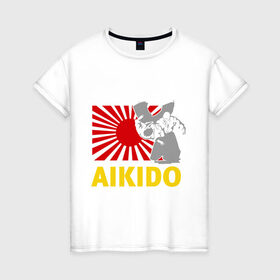 Женская футболка хлопок с принтом Айкидо флаг серый , 100% хлопок | прямой крой, круглый вырез горловины, длина до линии бедер, слегка спущенное плечо | айкидо