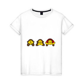 Женская футболка хлопок с принтом три обезьяны , 100% хлопок | прямой крой, круглый вырез горловины, длина до линии бедер, слегка спущенное плечо | животные | макаки | обезьяна | обязьяны | шимпонзде
