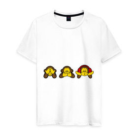 Мужская футболка хлопок с принтом три обезьяны , 100% хлопок | прямой крой, круглый вырез горловины, длина до линии бедер, слегка спущенное плечо. | животные | макаки | обезьяна | обязьяны | шимпонзде