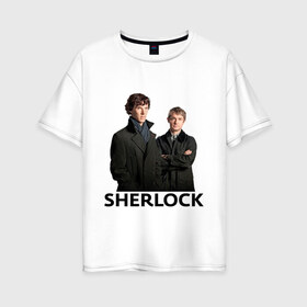 Женская футболка хлопок Oversize с принтом Шерлок надпись полноцвет , 100% хлопок | свободный крой, круглый ворот, спущенный рукав, длина до линии бедер
 | holmes | holms | sherlock | sherlok | vatson | ватсон | сериал | холмс | шерлок | шерлок холмс