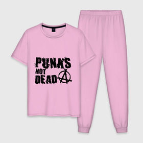 Мужская пижама хлопок с принтом Punks not dead (2) , 100% хлопок | брюки и футболка прямого кроя, без карманов, на брюках мягкая резинка на поясе и по низу штанин
 | punks | анархия | панк | панк не умрет | стиль панк