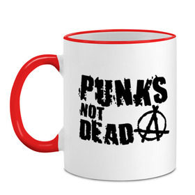 Кружка двухцветная с принтом Punks not dead (2) , керамика | объем — 330 мл, диаметр — 80 мм. Цветная ручка и кайма сверху, в некоторых цветах — вся внутренняя часть | punks | анархия | панк | панк не умрет | стиль панк